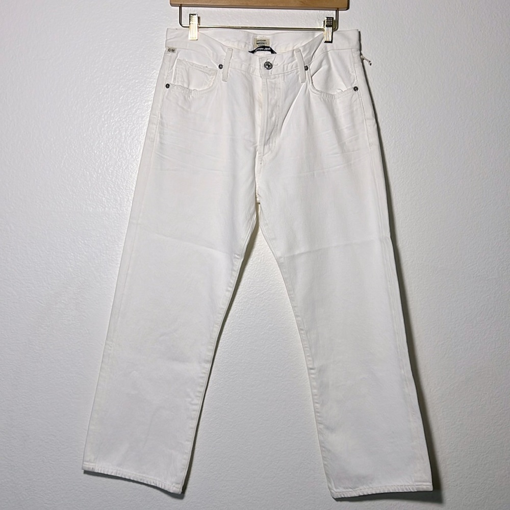 New Citizens of Humanity White Chalk Emery High Rise Relaxed Crop Size 28